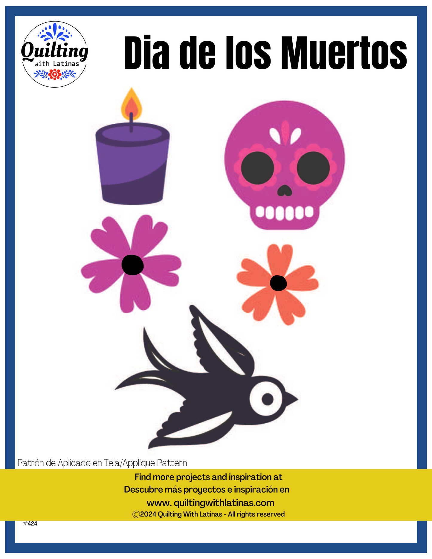 Dia de los Muertos Patrón de Aplicado en Tela/ Dia de los Muertos Applique Pattern